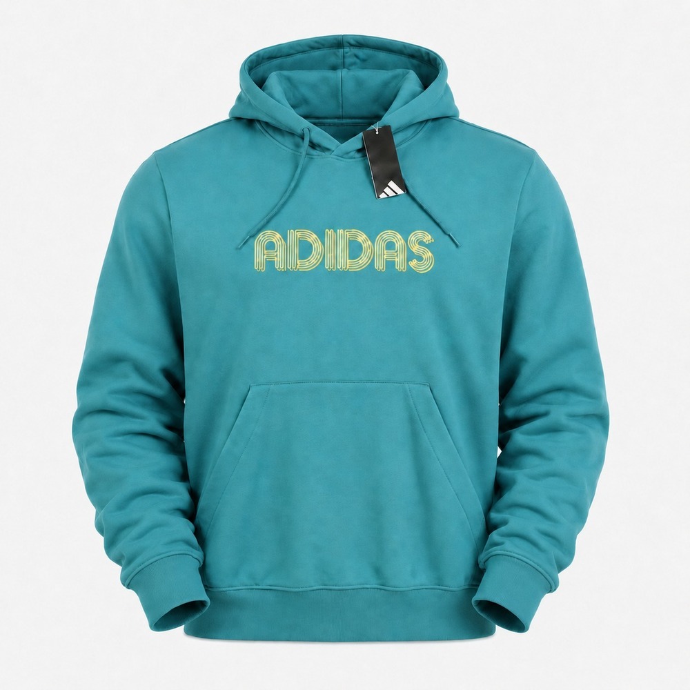 Adidas 3D Retro 70s Striped Logo Hoodie Mens Medium Powder Teal Disco Groovy NWT